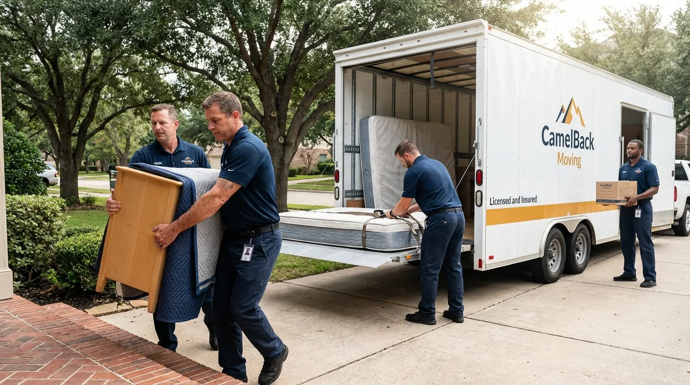Crew loading residential truck for cross-state move from Minturn, CO