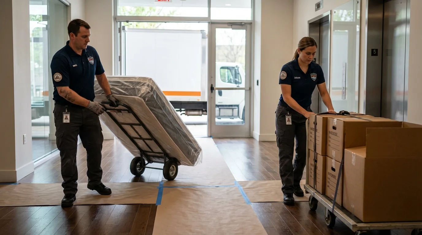 Professional apartment movers loading elevator in Minturn, CO