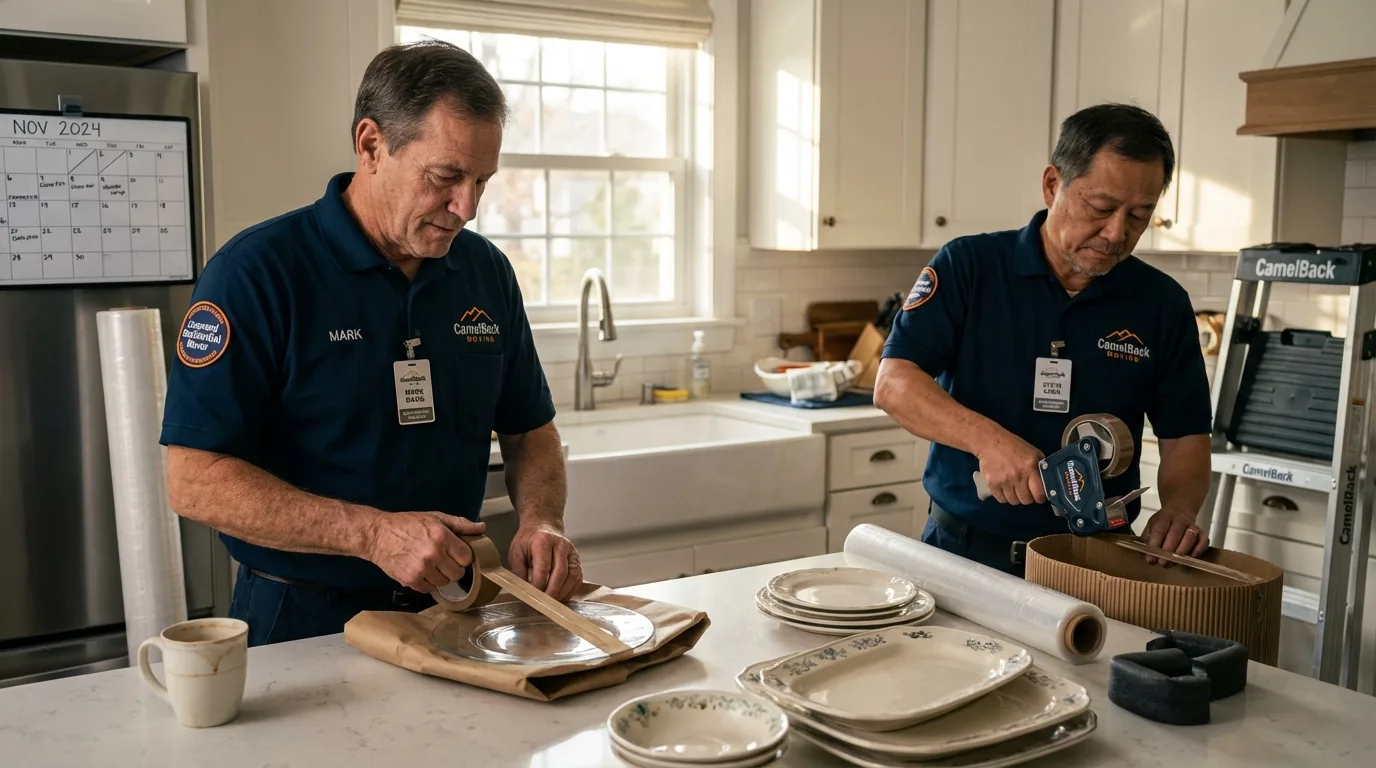 Professional crew packing kitchen dishware in Minturn, CO